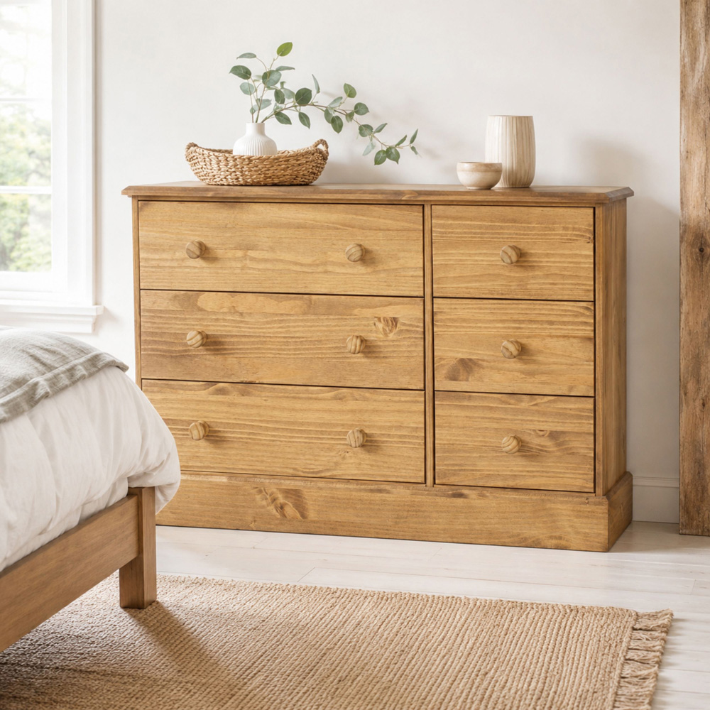 Core Products Cotswold 6 Drawer Pine Wood and MDF Wide Chest of Drawers Image 5
