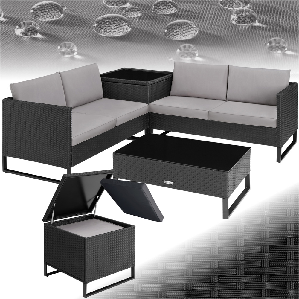 tectake Ostuni 4 Seater Black Rattan Garden Lounge Set with Storage Box Image 2