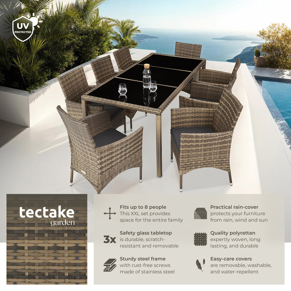 tectake Valencia 8 Seater Nature and Dark Grey Dining Table Set with Cover Image 8