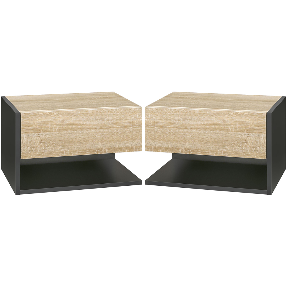 HOMCOM Single Drawer Single Shelf Modern Bedside Table Set of 2 Image 2