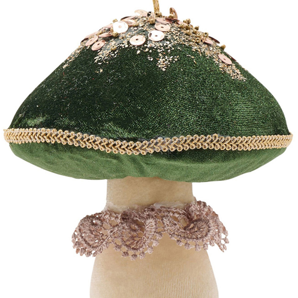 The Christmas Gift Co Green Velvet Mushroom Decoration 15cm Image 2
