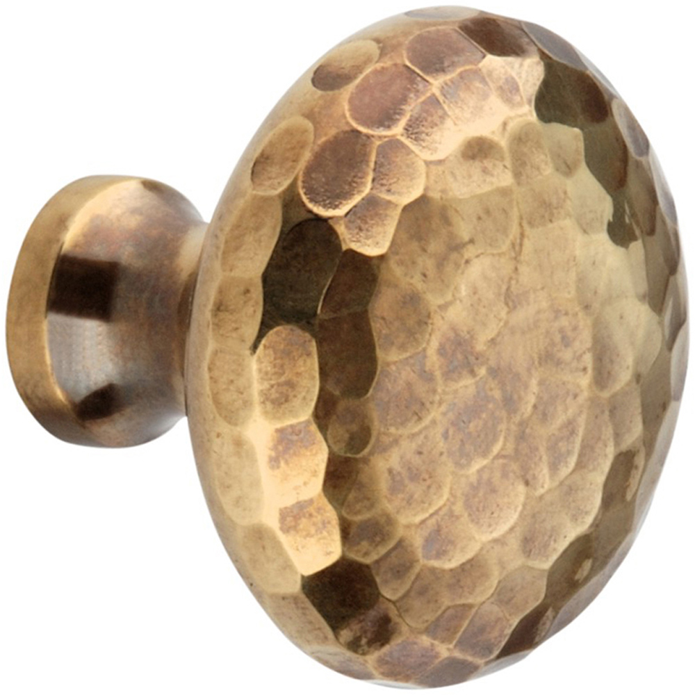 Spira Brass Hammered Mushroom Aged Brass Cupboard Knob 32mm Image 1