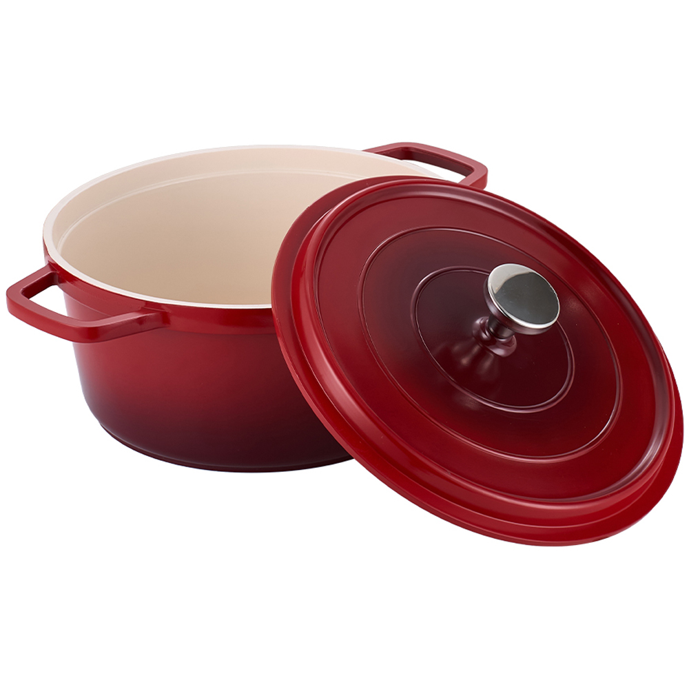 Living and Home 4.75L Red Non-Stick Cast Aluminium Enamelled Cooking Pot with Lid Image 3