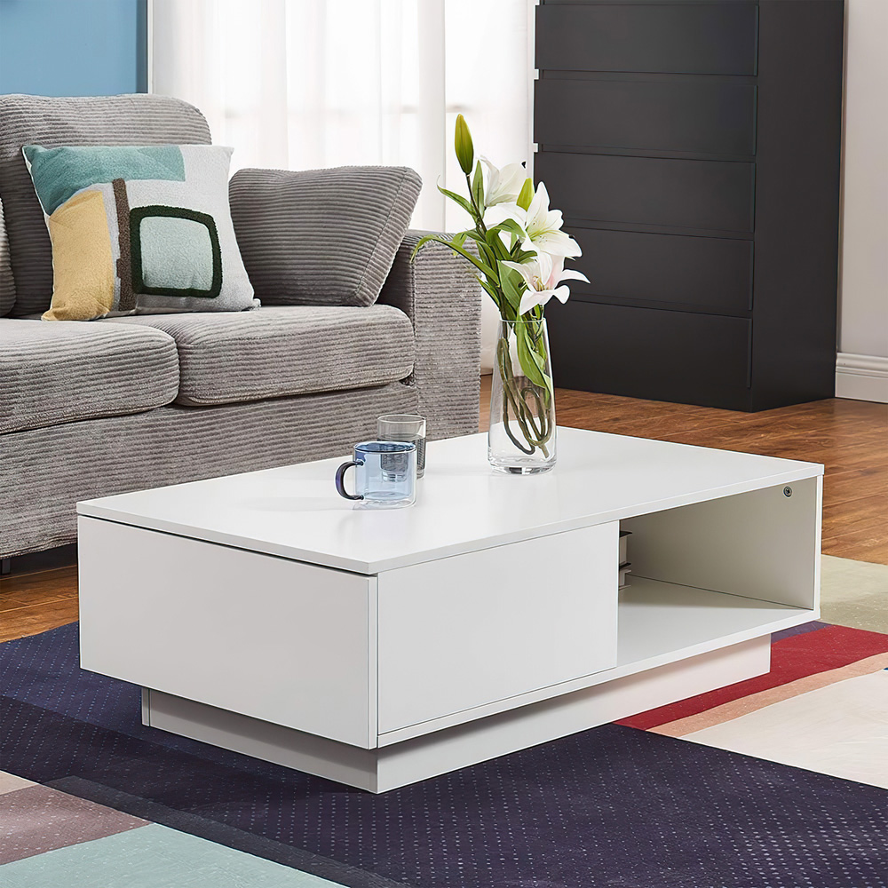 Comfy Living Single Shelf Single Drawer White High Gloss Contemporary LED Coffee Table Image 6