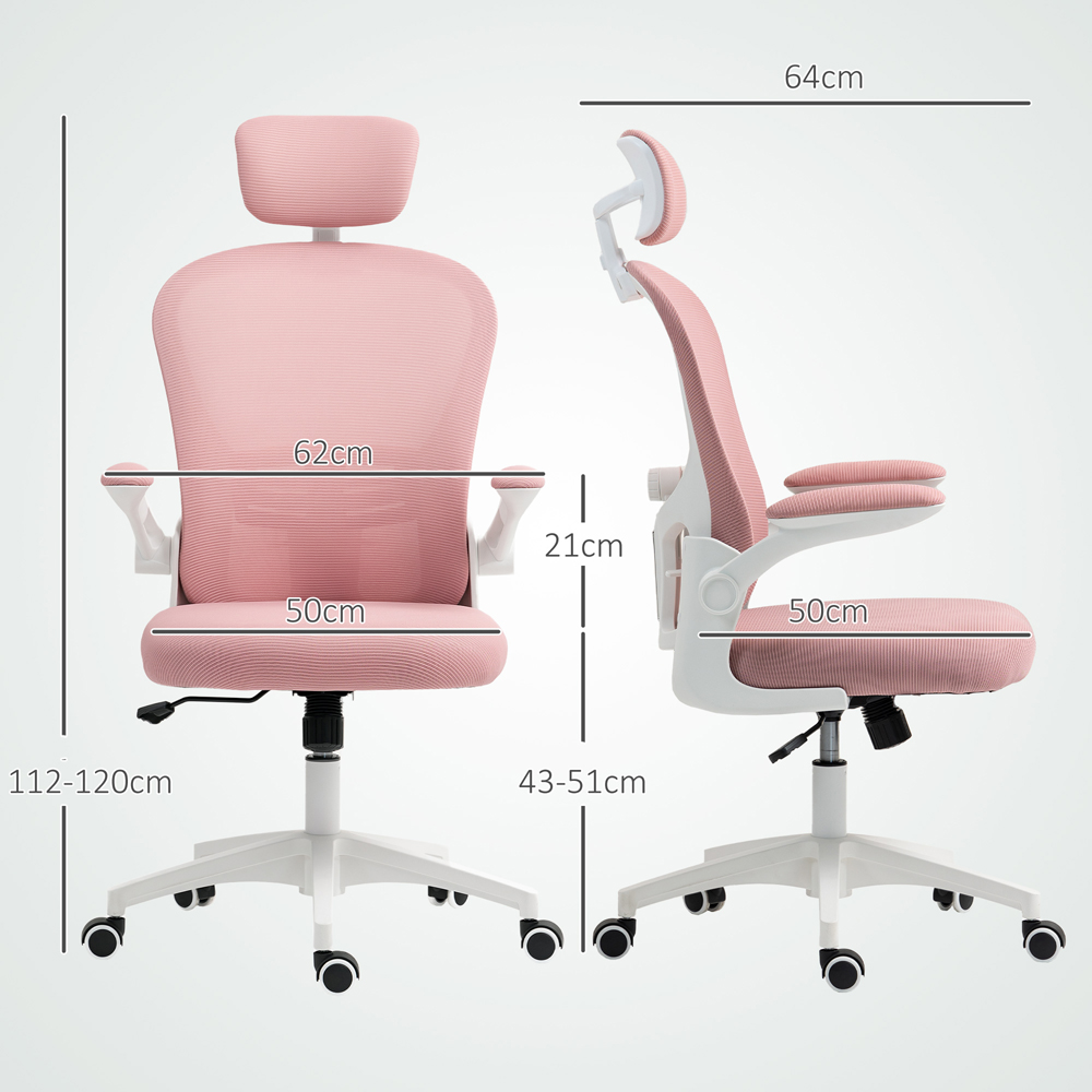 Vinsetto Pink Ergonomic Mesh Office Chair with Headrest Image 9