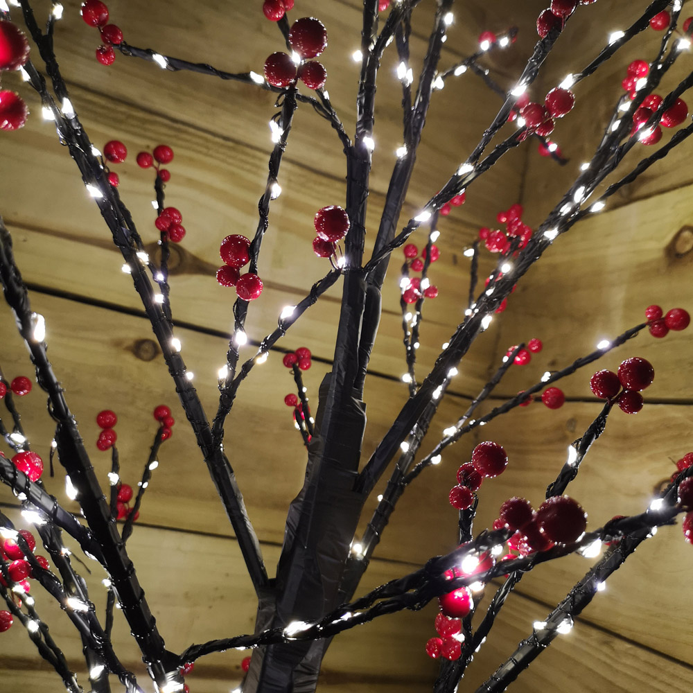 Samuel Alexander Warm White LED Pre Lit Black Twig Artificial Christmas Tree with Red Berries 4ft Image 3