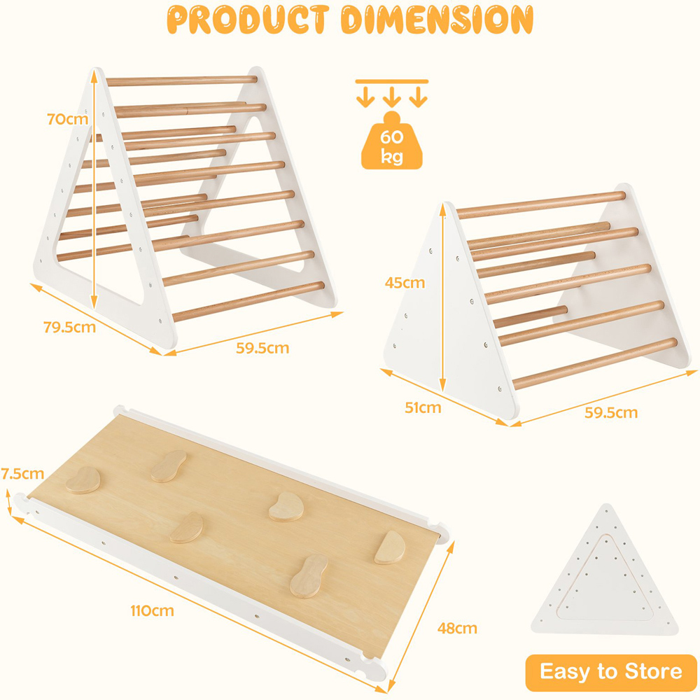 Costway White 2 Triangle Ladder and Ramp Climbing Toy Set Image 9