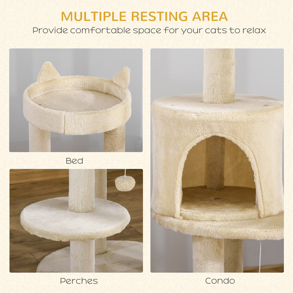 PawHut 104cm Beige Cat Activity Tree Image 4