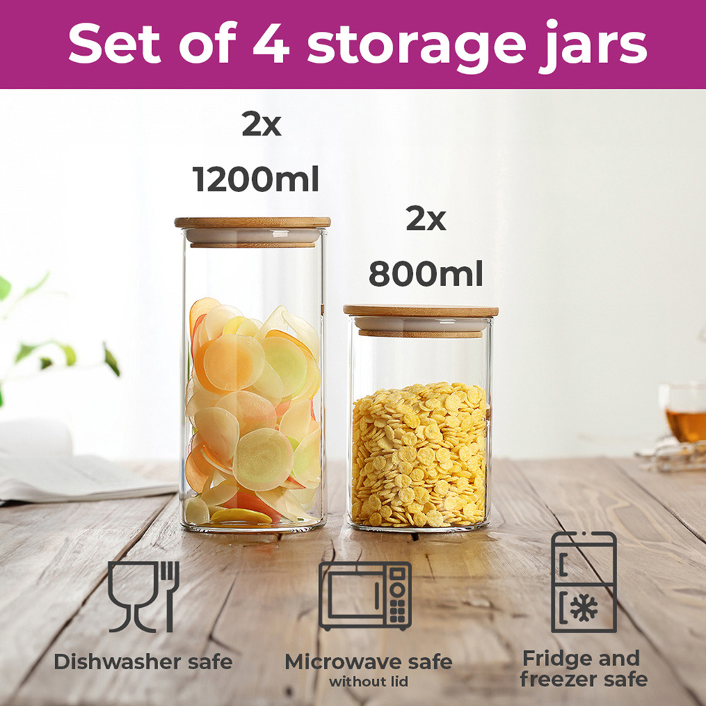 Neo Airtight Bamboo Lid Glass Storage Jar 4 Pack Image 8