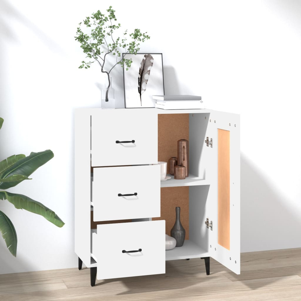 vidaXL Single Door 3 Drawer White Sideboard Image 3