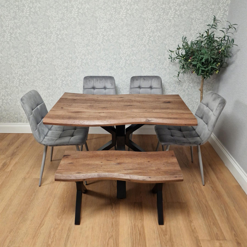 Kosy Koala 6 Seater Wooden Effect Velvet Dining Set with Bench Grey Image 3