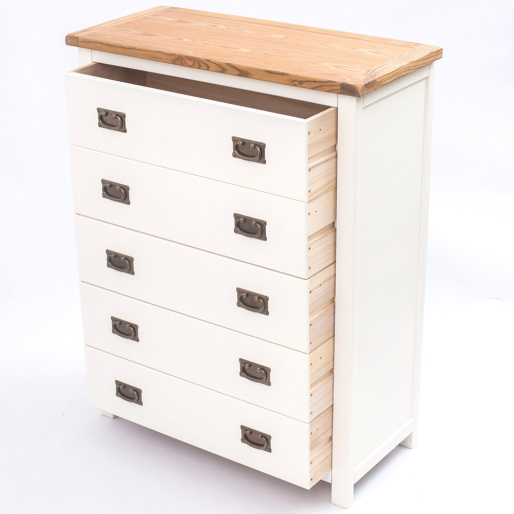 Cabinet Bits Lovere 5 Drawer White Brass Drop Handle Chest of Drawers Image 5