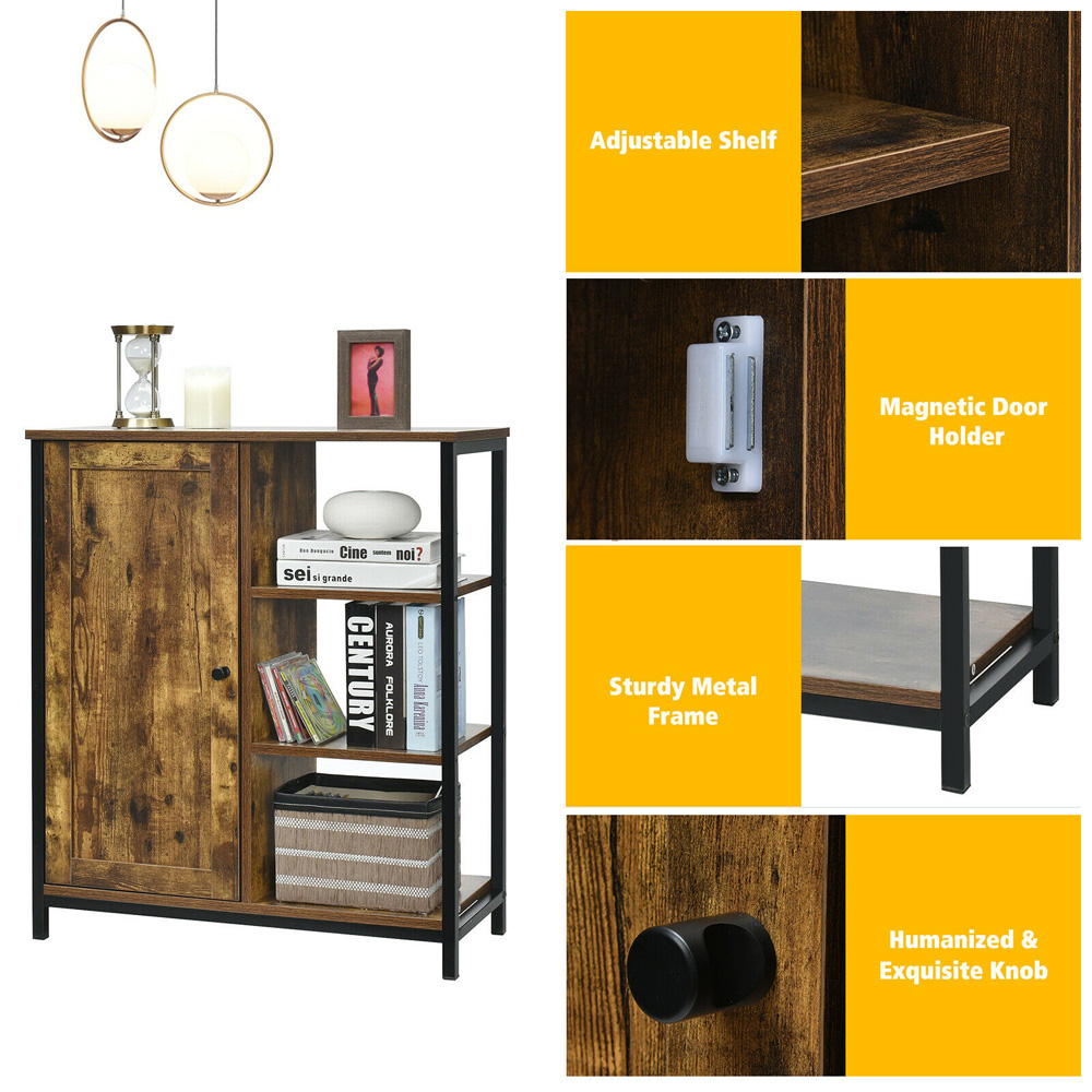 Costway Single Door 3 Shelf Industrial Style Storage Cabinet Image 6