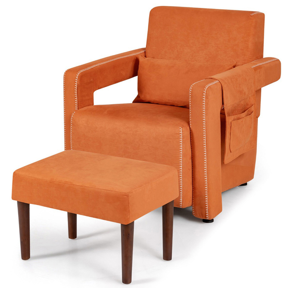 Costway Orange Padded Accent Chair with Footstool Image 2