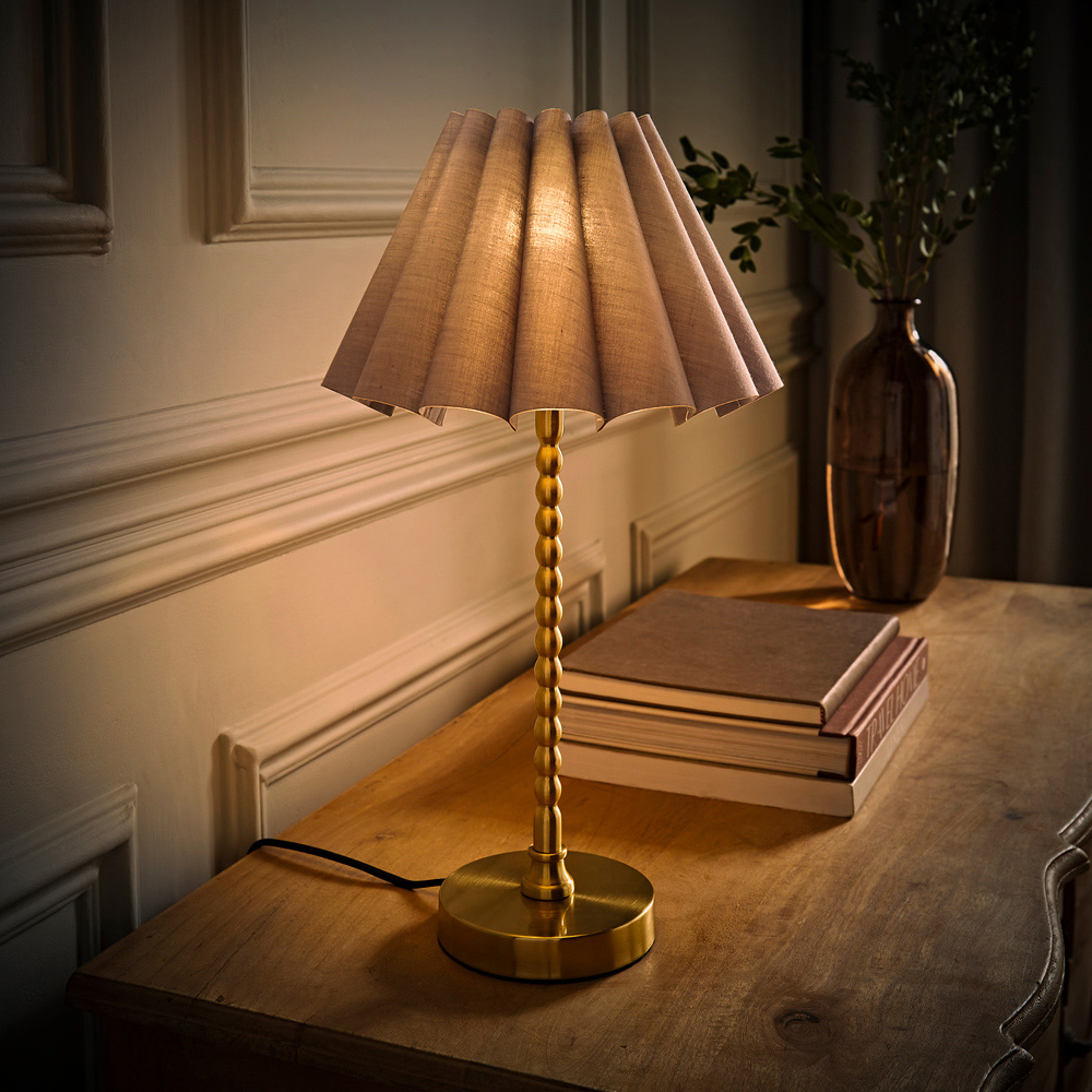 ValueLights Maeve Grey and Gold Scallop Pleated Tapered Shade Bobbin Bobble Table Lamp and Bulb Image 6