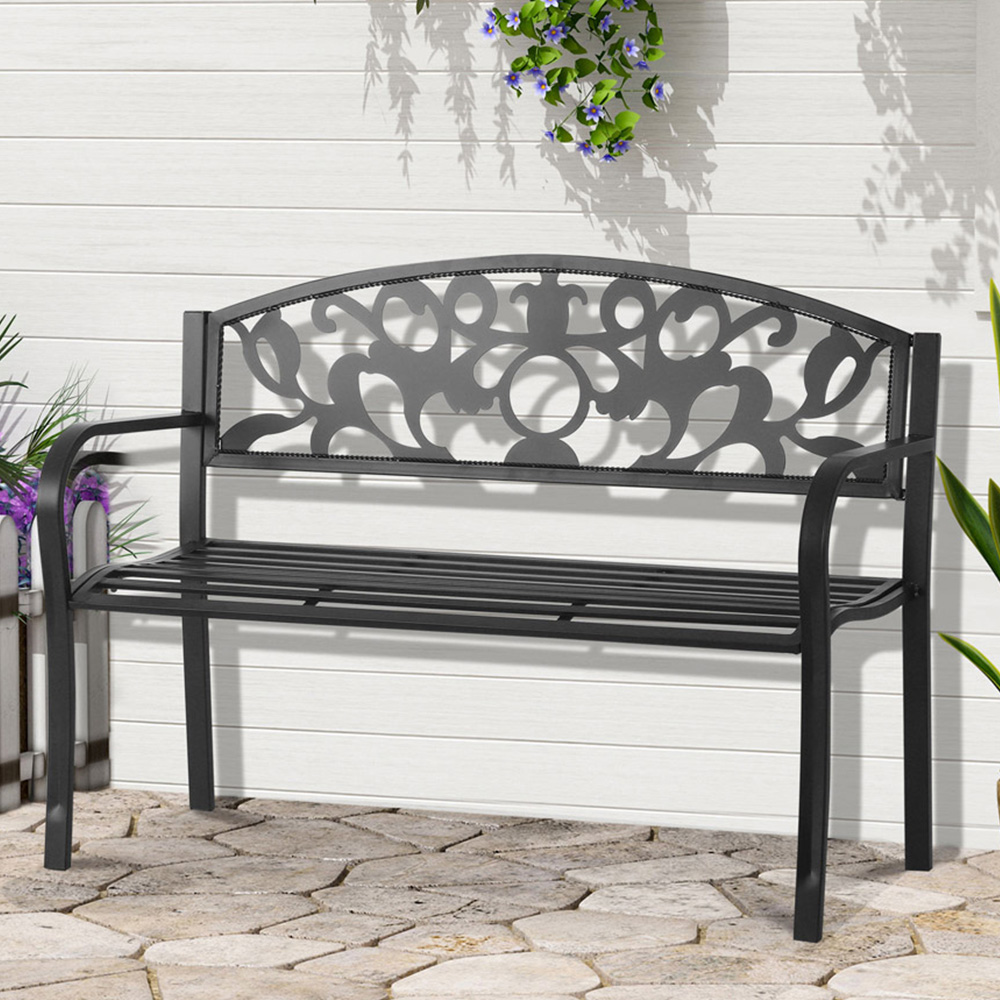 Outsunny 2 Seater Black Metal Garden Bench Image 1