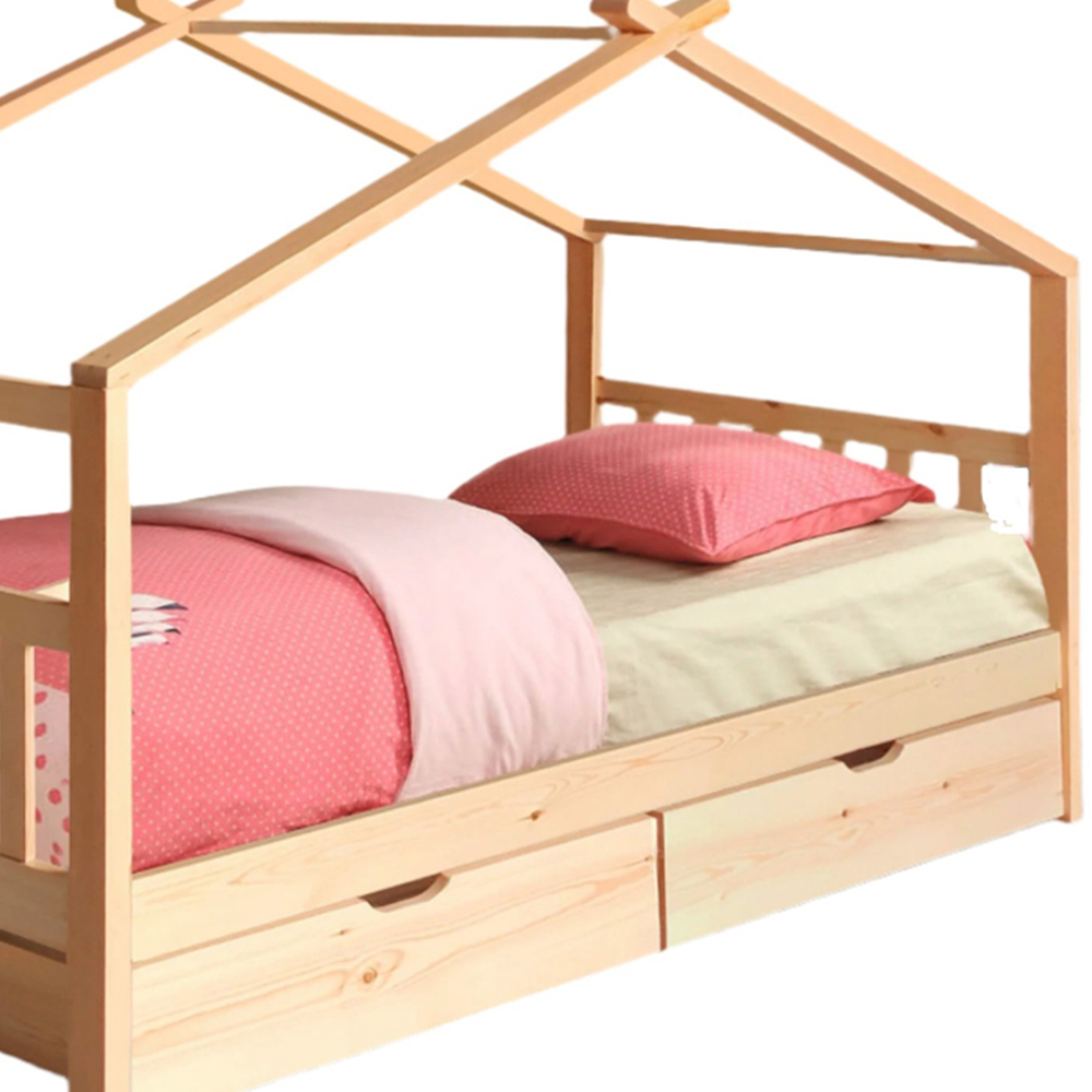 Brooklyn Single Natural Wooden House Storage Bed Image 3