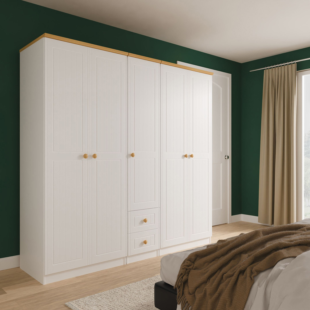 Crowndale Warwick 5 Door 2 Drawer White Ash and Modern Oak Wardrobe Ready Assembled Image 9
