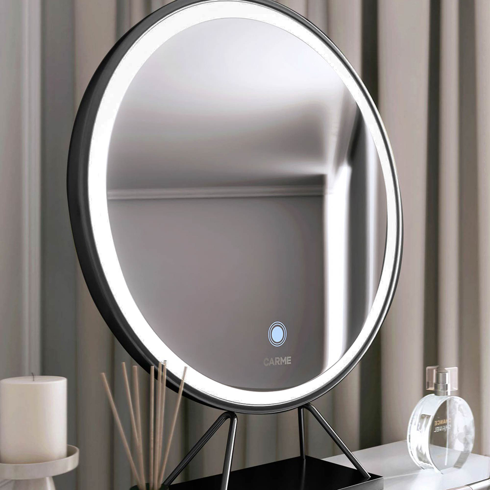 CARME Home Montana 2 Drawer White and Black Dressing Table Set with LED Mirror Image 3