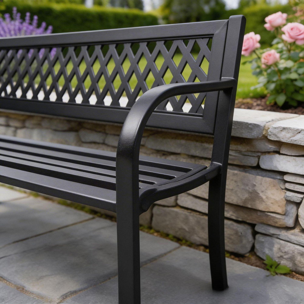 Home Source Lara 2 Seater Black Metal Garden Bench Image 5