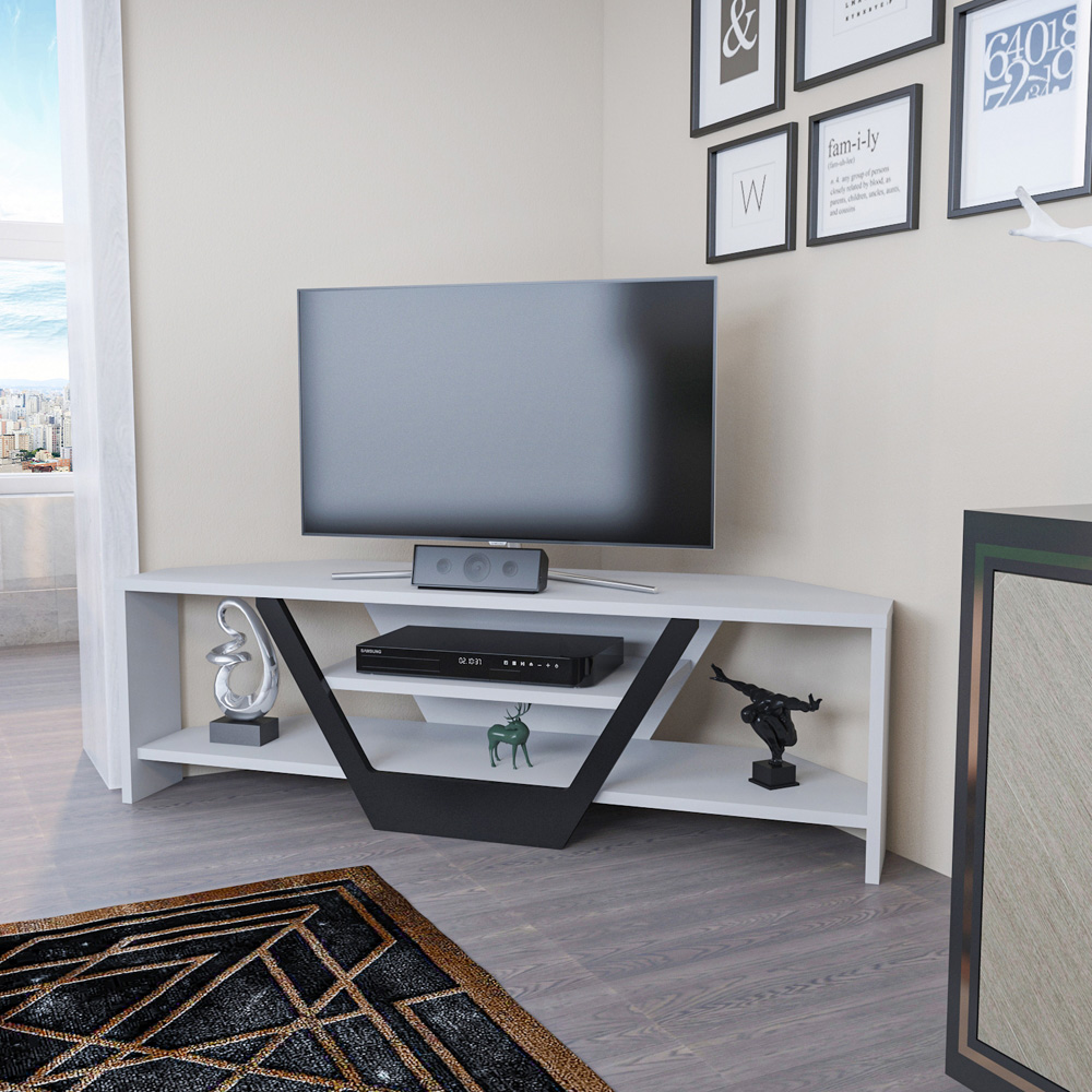 Decorotika Sares 2 Shelf White and Black Modern TV Unit Image 6