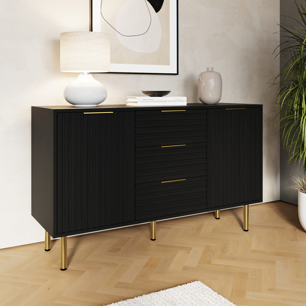 GFW Nervata 2 Door 3 Drawer Black Sideboard Image 7