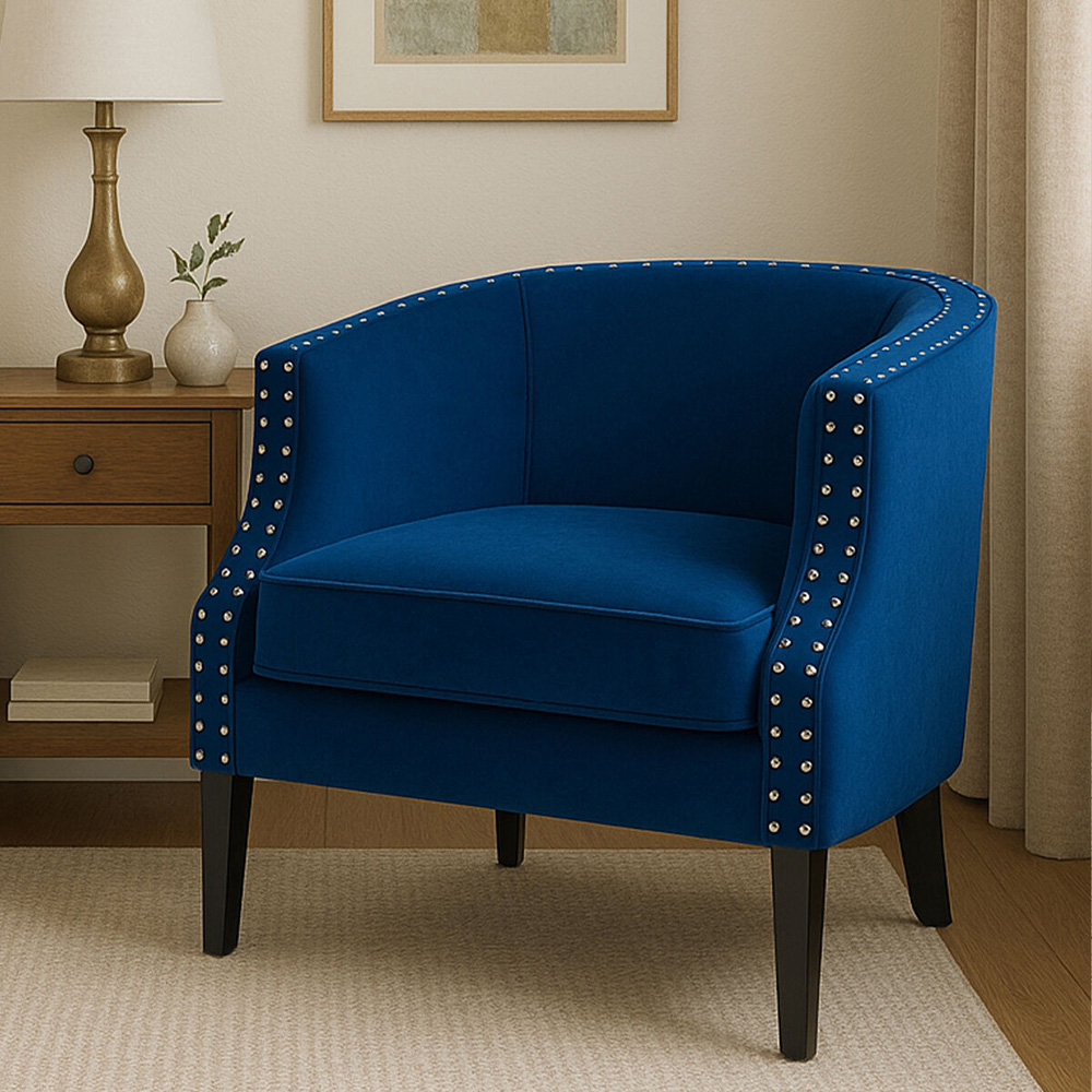 Premier Housewares Larissa Blue Velvet Studded Accent Chair Image 5