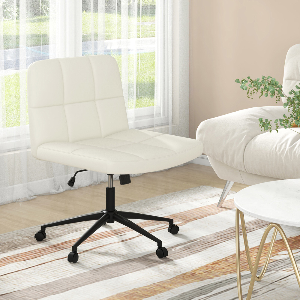 Costway Beige PU Leather Upholstered Office Chair Image 3