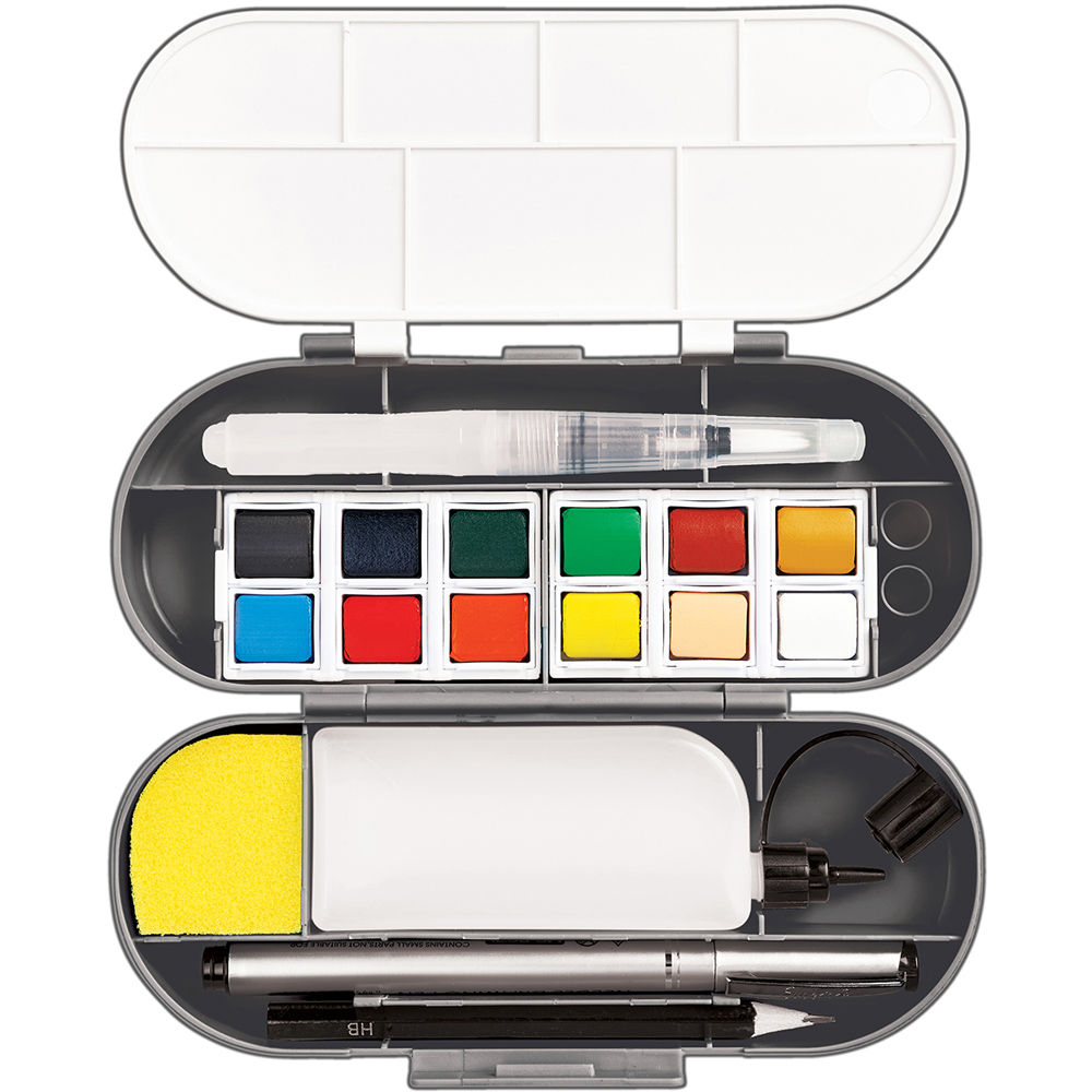 Docrafts Artiste Multicoloured Watercolour Travel Kit with 12 Colour Image 2