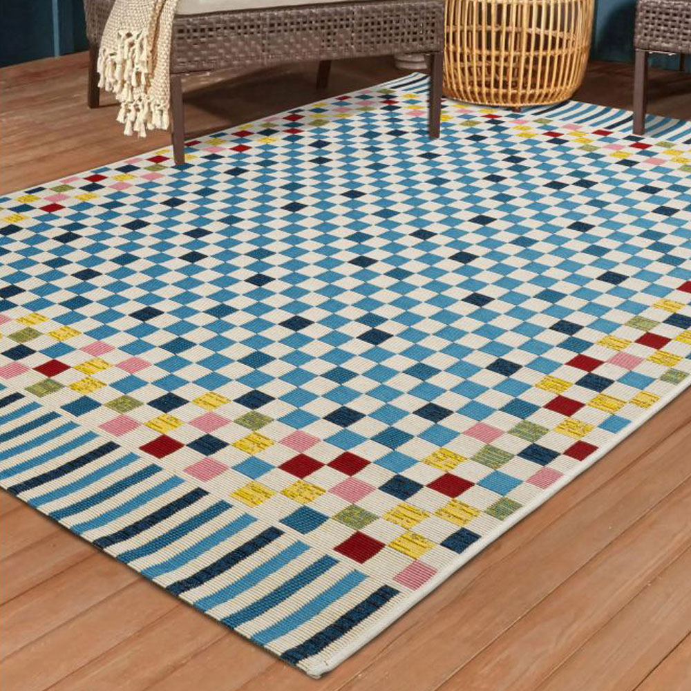 Homemaker Tropico Checker Blue Rug 120 x 170cm Image 1
