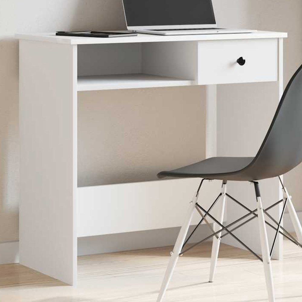 vidaXL Single Drawer Single Shelf Computer Desk White Image 1