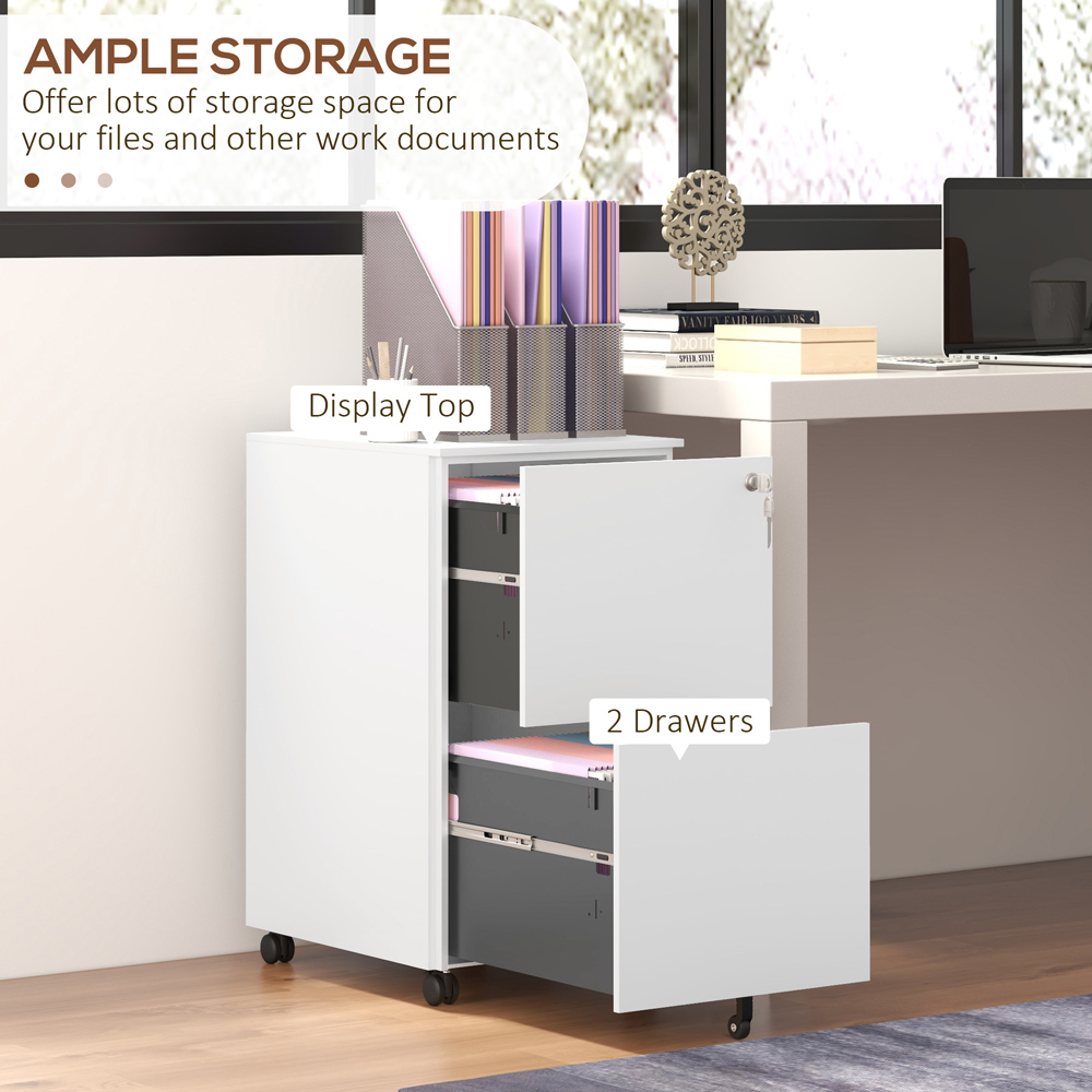 Portland 2 Drawer White Vertical Mobile Filing Cabinet with Lock Image 5