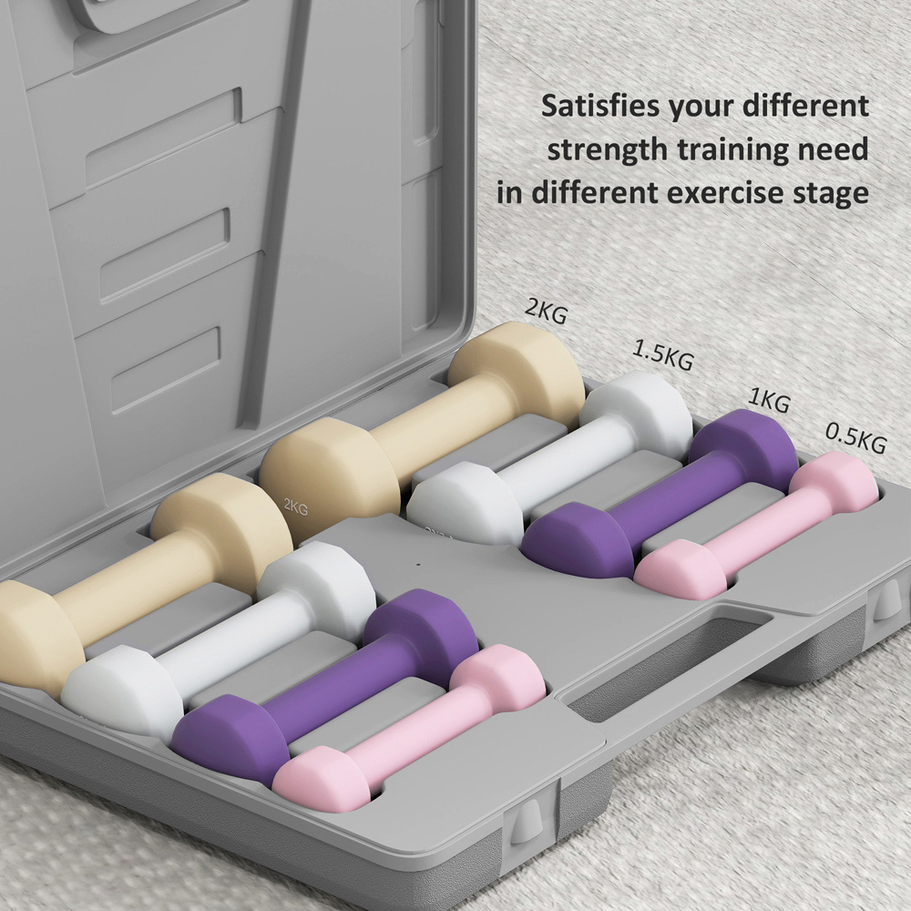 HOMCOM Multicolour Dumbbell Set with Carry Case 10kg 4 Pack Image 7