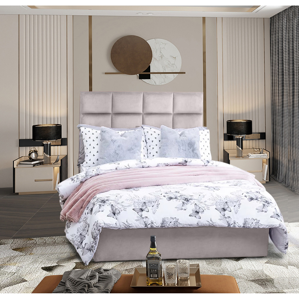 Eleganza Home Snoozer King Size Silver Plush Velvet Divan Bed with Headboard Image 2