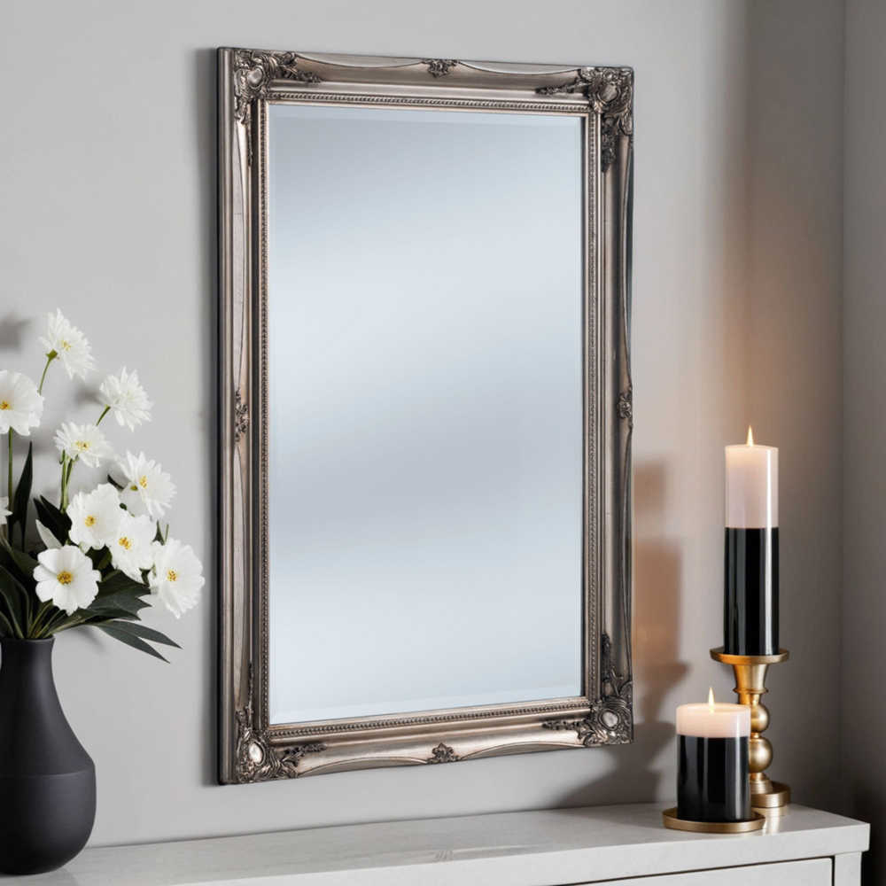 Yearn Silver French Style Carved Bevelled Mirror 90 x 65cm Image 2