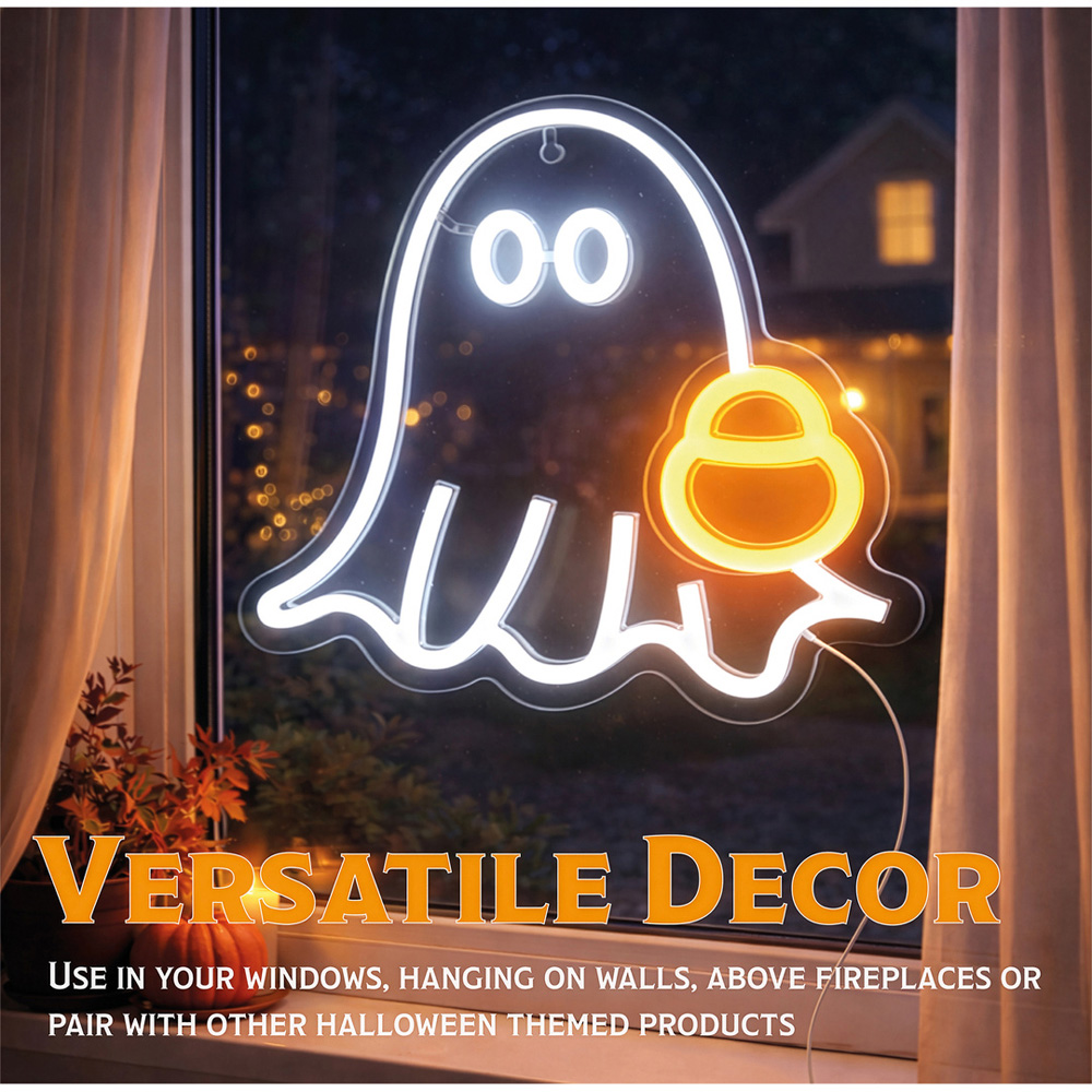 FXLab Ghost Silhouette Neon Light Indoor Halloween Decoration 33 x 28cm Image 7