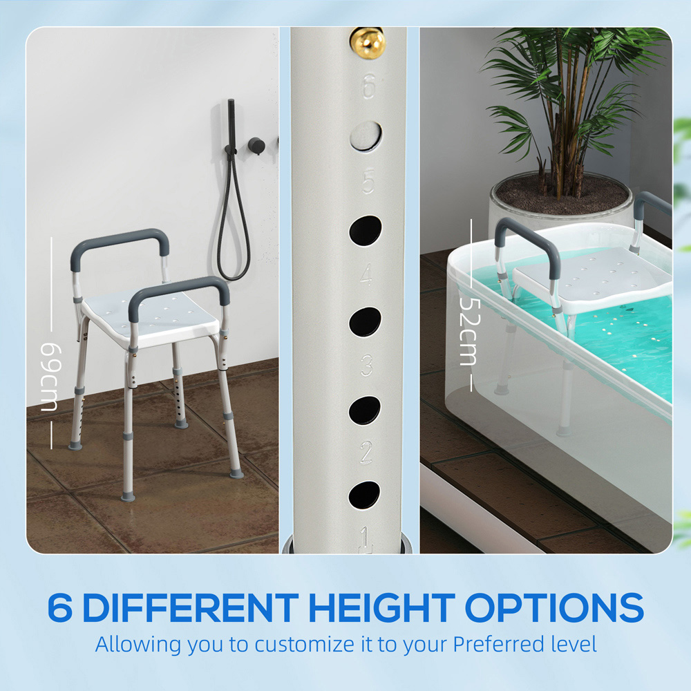 HOMCOM Light Blue Aluminium Height Adjustable Bath Chair Image 4