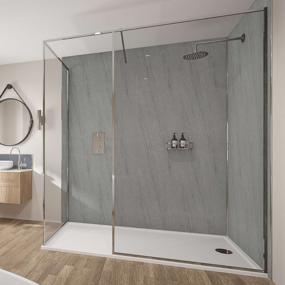 Wetwall Mermaid Concrete Collection Silver Granite Plywood Shower Panel 2420 x 1210mm Image 1