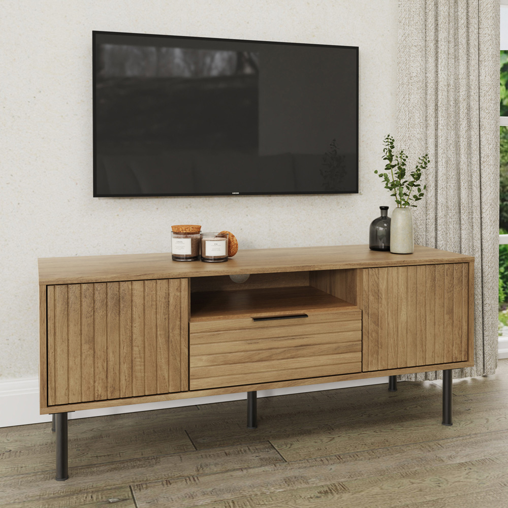 GFW Nervata Single Drawer 2 Door Oak TV Unit Image 7