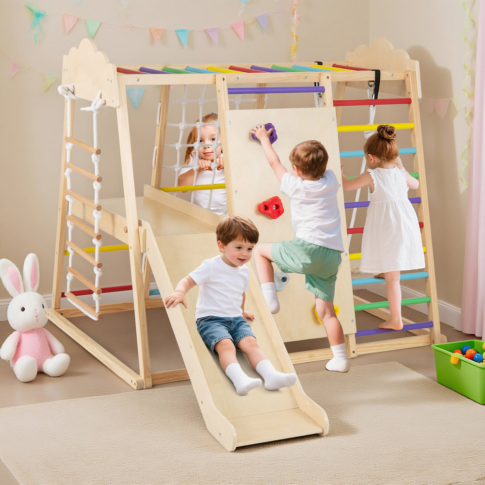 Costway 8-in-1 Kids Multicolour Wooden Montessori Climbing Toy Image 2