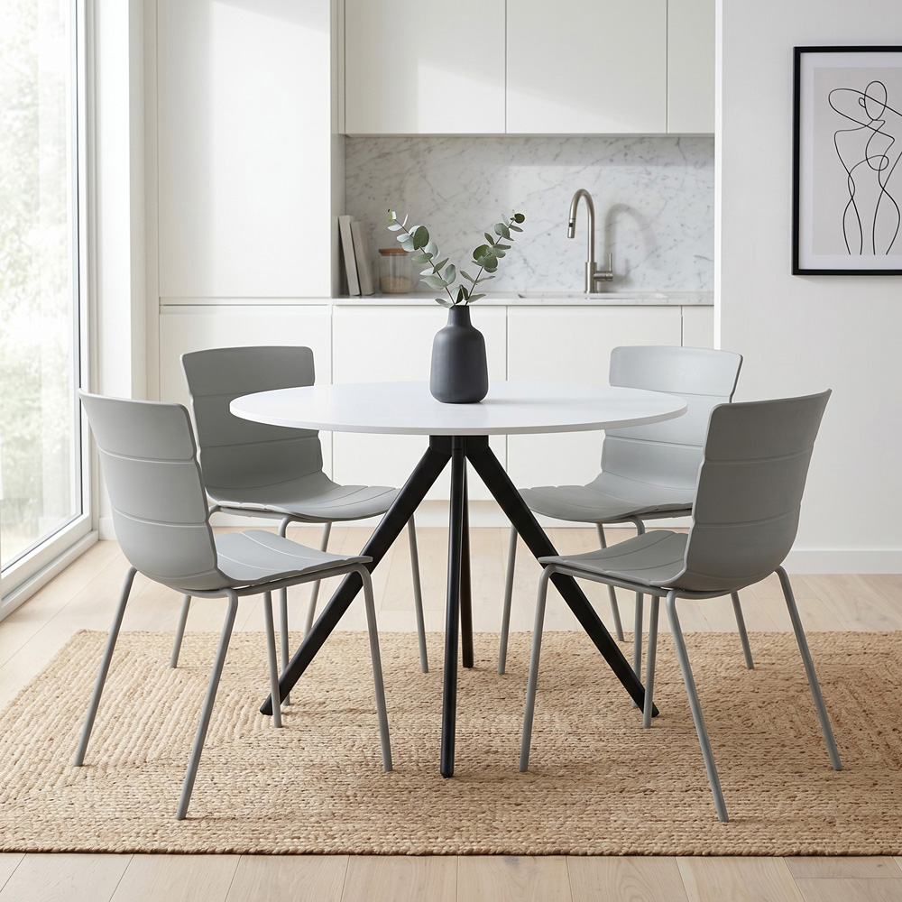 Core Products Aspen Bali 4 Seater Plastic Round Dining Set White and Light Grey Image 5