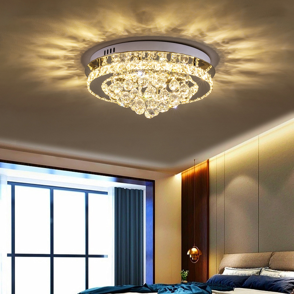 Living and Home Round Crystal Droplet LED Semi Flush Ceiling Light Image 3
