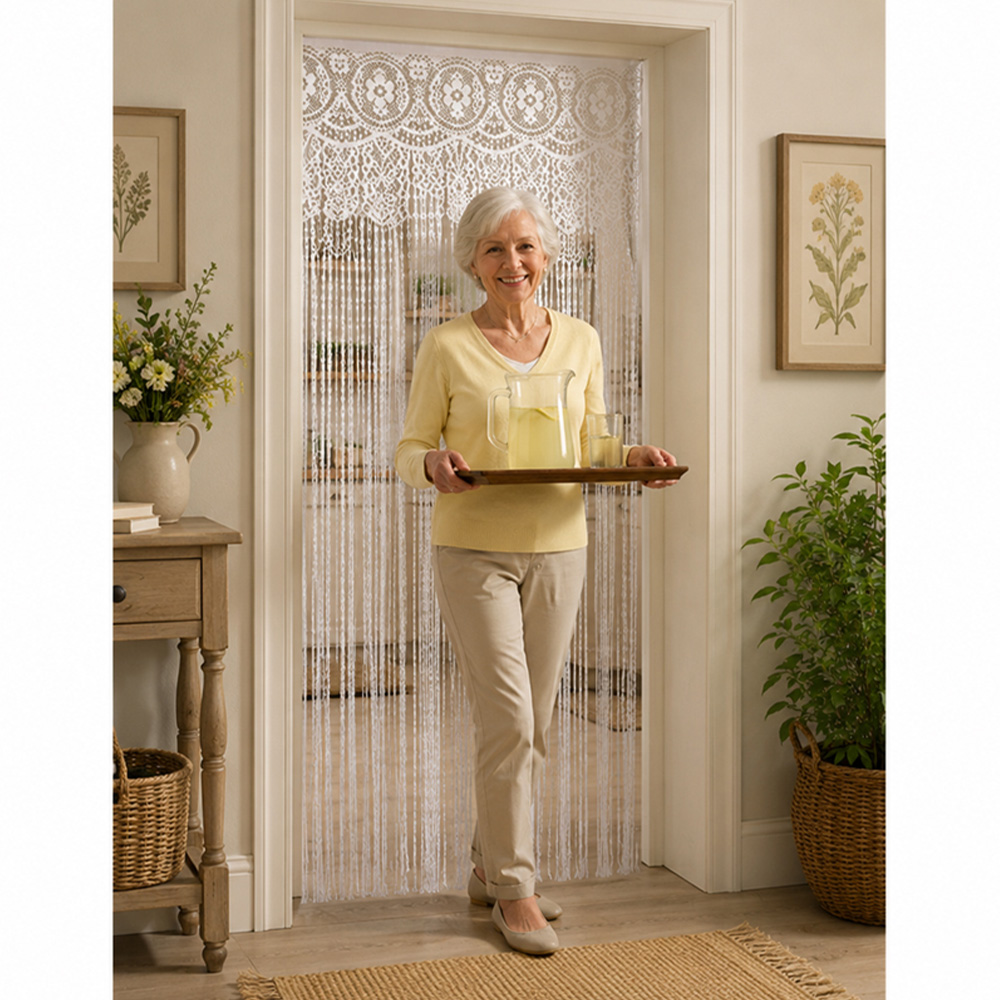 Avilo White Lacy Door Curtain 200 x 92cm Image 3