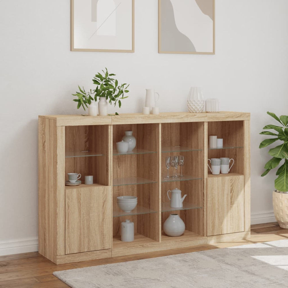 vidaXL 2 Door 12 Shelf Sonoma Oak LED Sideboard 3 Piece Image 9