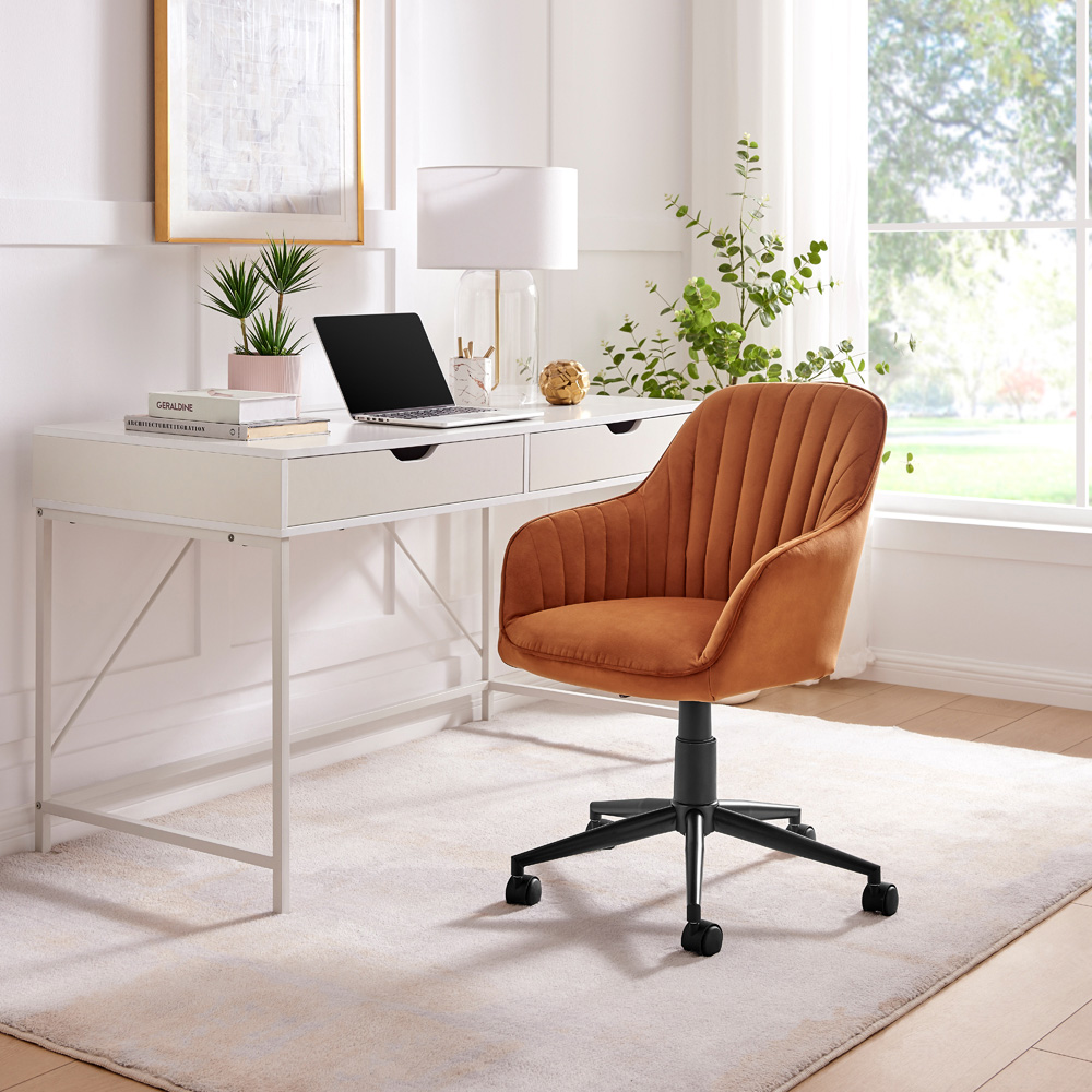 Furniturebox Brooker Orange Velvet Office Chair Image 8