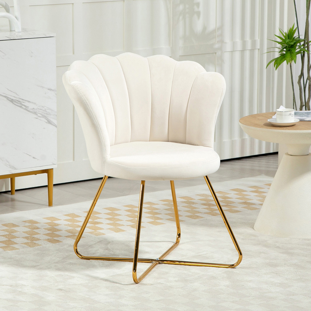Portland Cream Velvet Accent Chair with Lotus Backrest Image 4