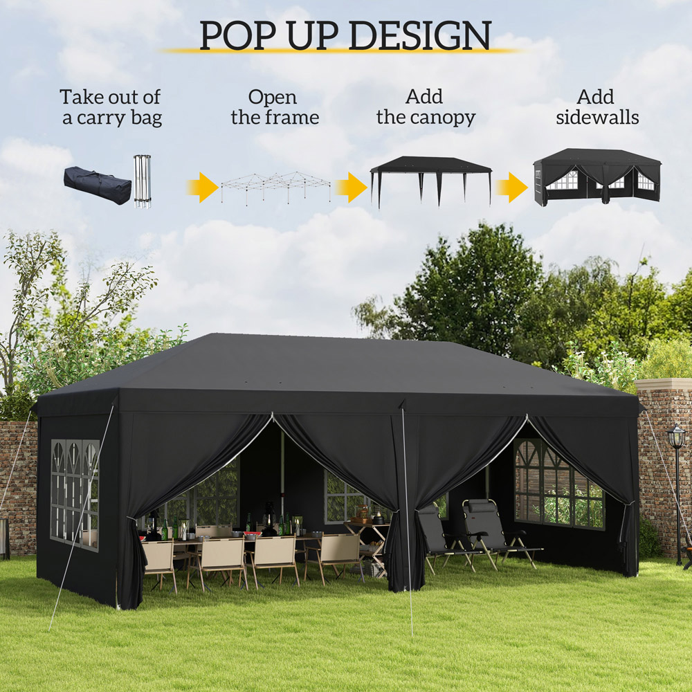 Outsunny 3 x 6m Black Pop Up Gazebo with Sides Image 7