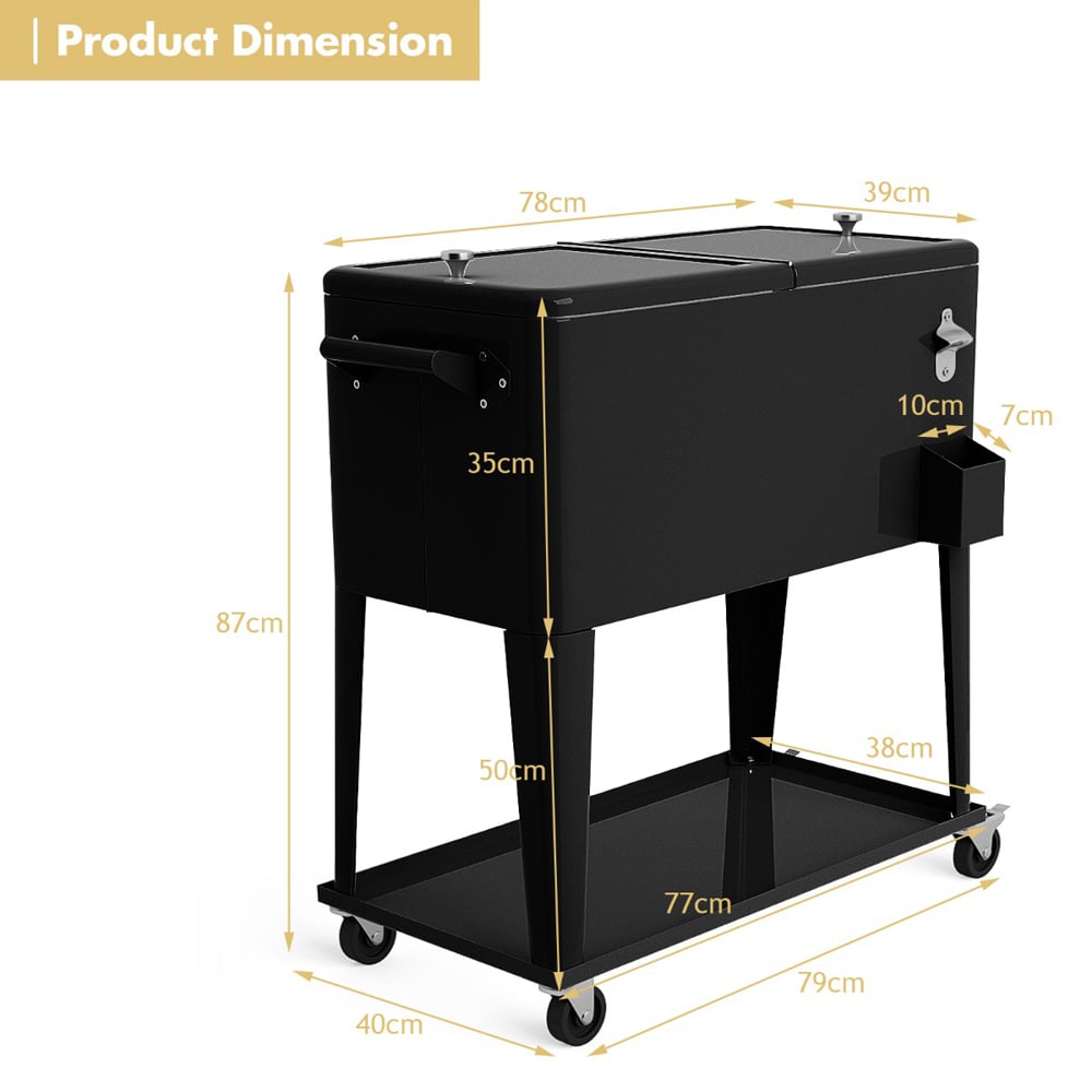Costway Black Outdoor Ice Chest Cooler Trolley 76L Image 9