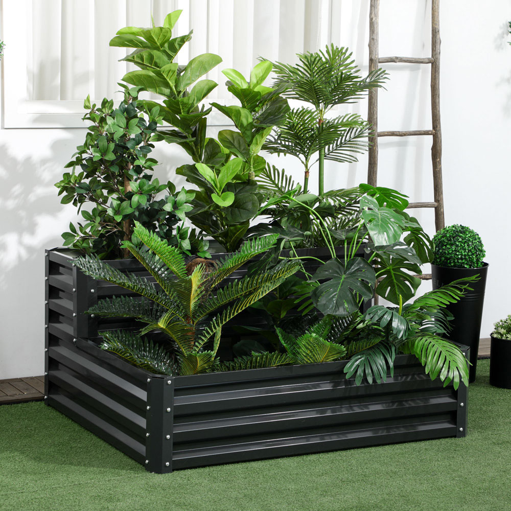 Outsunny 2-Tier Dark Grey Galvanised Steel Raised Garden Bed Planter 58 x 101 x 120cm Image 2