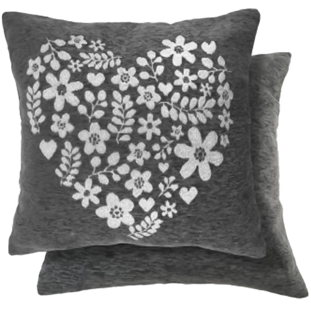 Serene Love Heart Charcoal Cushion Cover 43 x 43cm Image